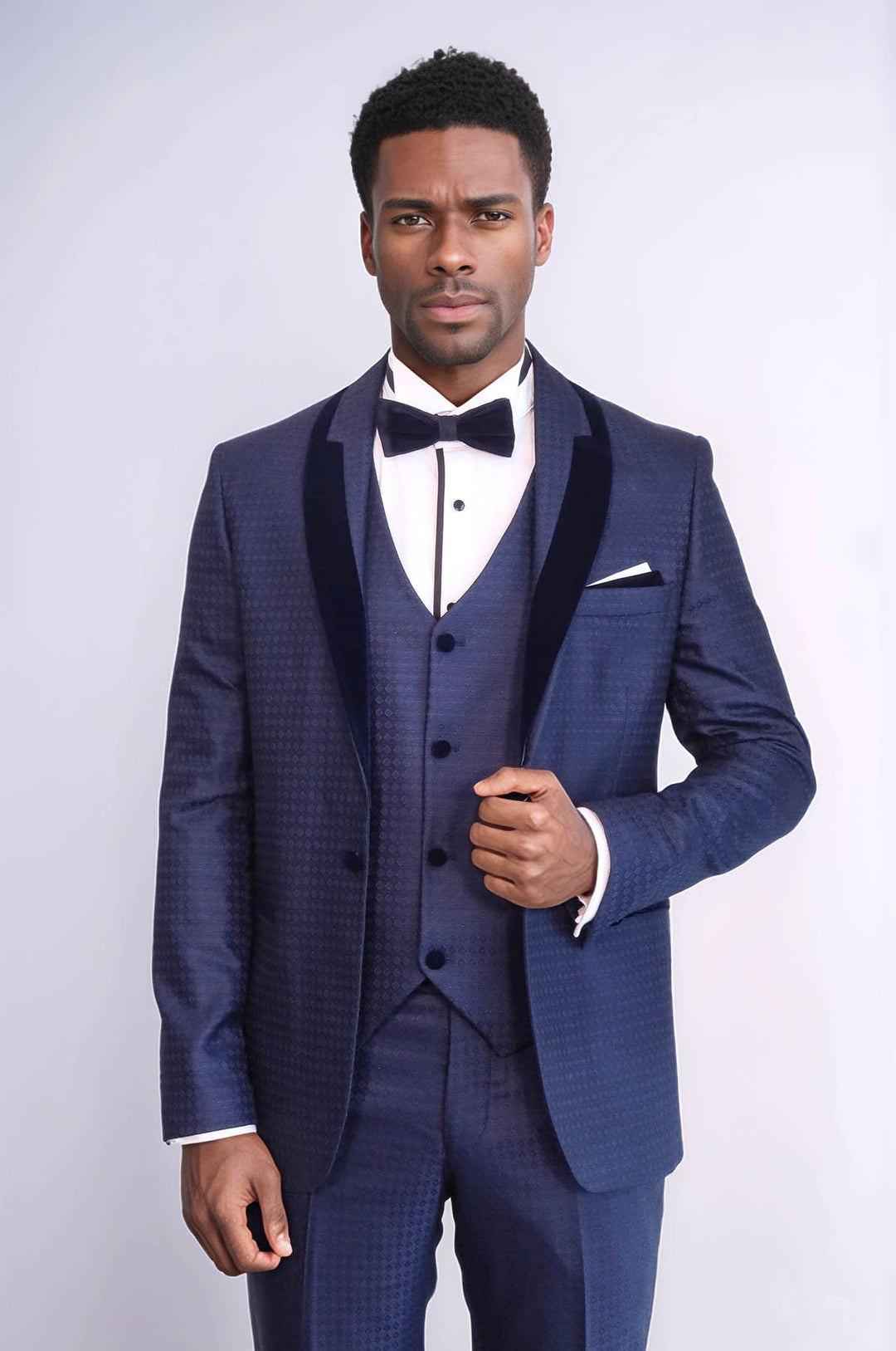 Navy Slim Fit 3-Piece Tuxedo | Patterned Fabric