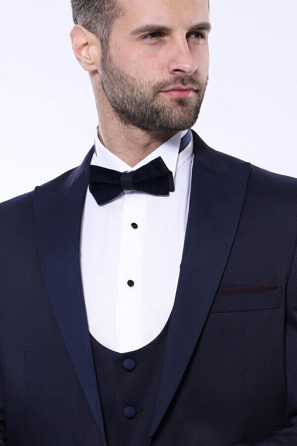 Navy Three-Piece Suit | Detachable Lapel + U-Cut Vest