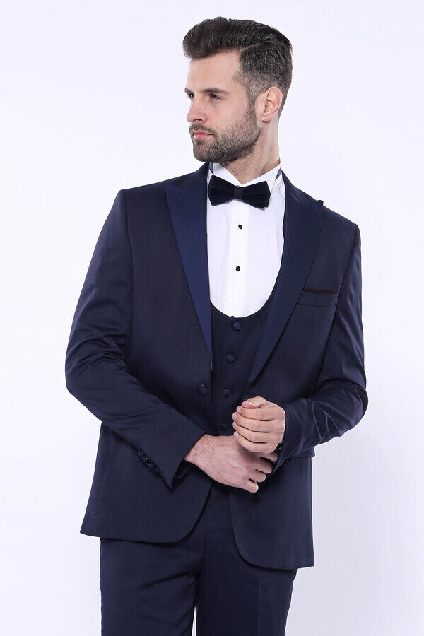 Navy Three-Piece Suit | Detachable Lapel + U-Cut Vest