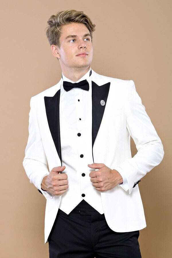 White 3-Piece Tuxedo | Contrast Detailing