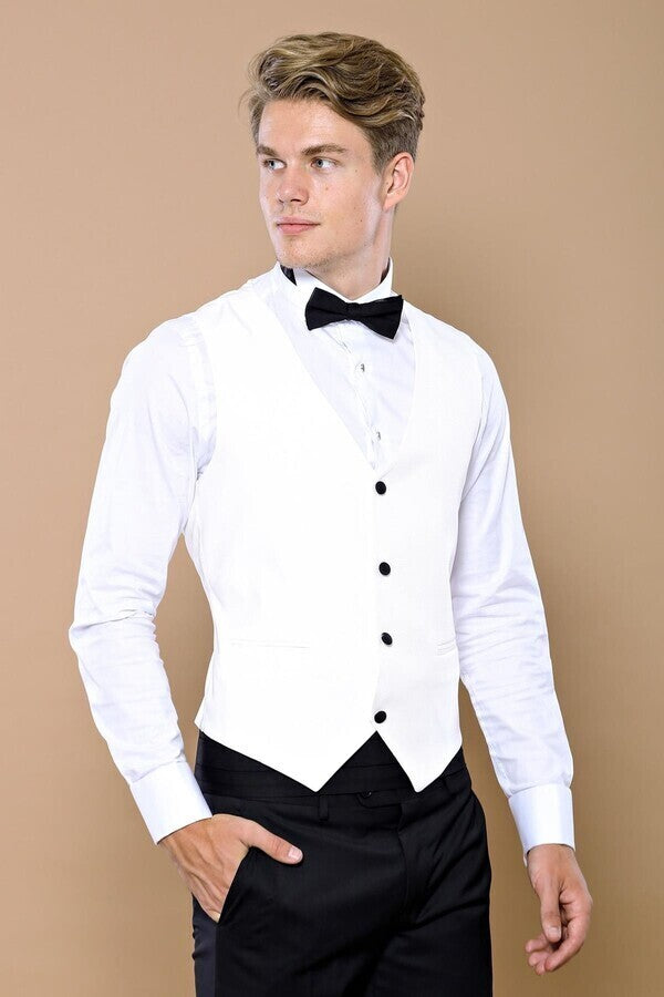 White 3-Piece Tuxedo | Contrast Detailing