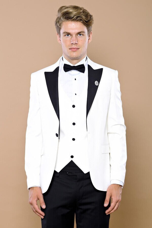 White 3-Piece Tuxedo | Contrast Detailing