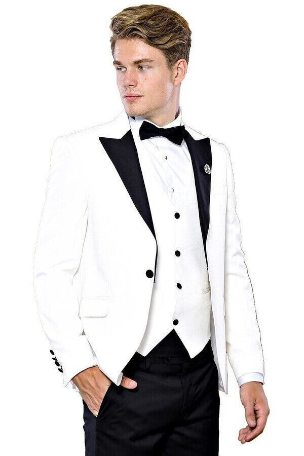 White 3-Piece Tuxedo | Contrast Detailing