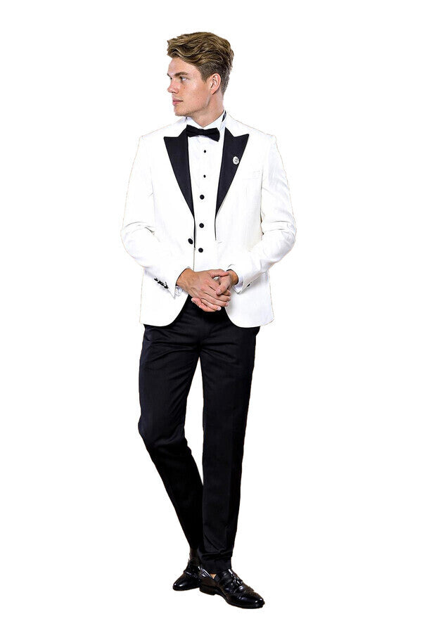 White 3-Piece Tuxedo | Contrast Detailing