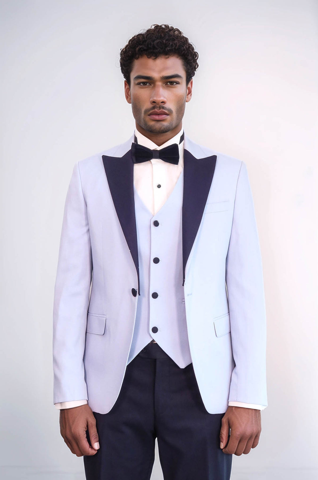 Soft Blue Slim Fit Tuxedo Jacket | Navy Contrast Lapel