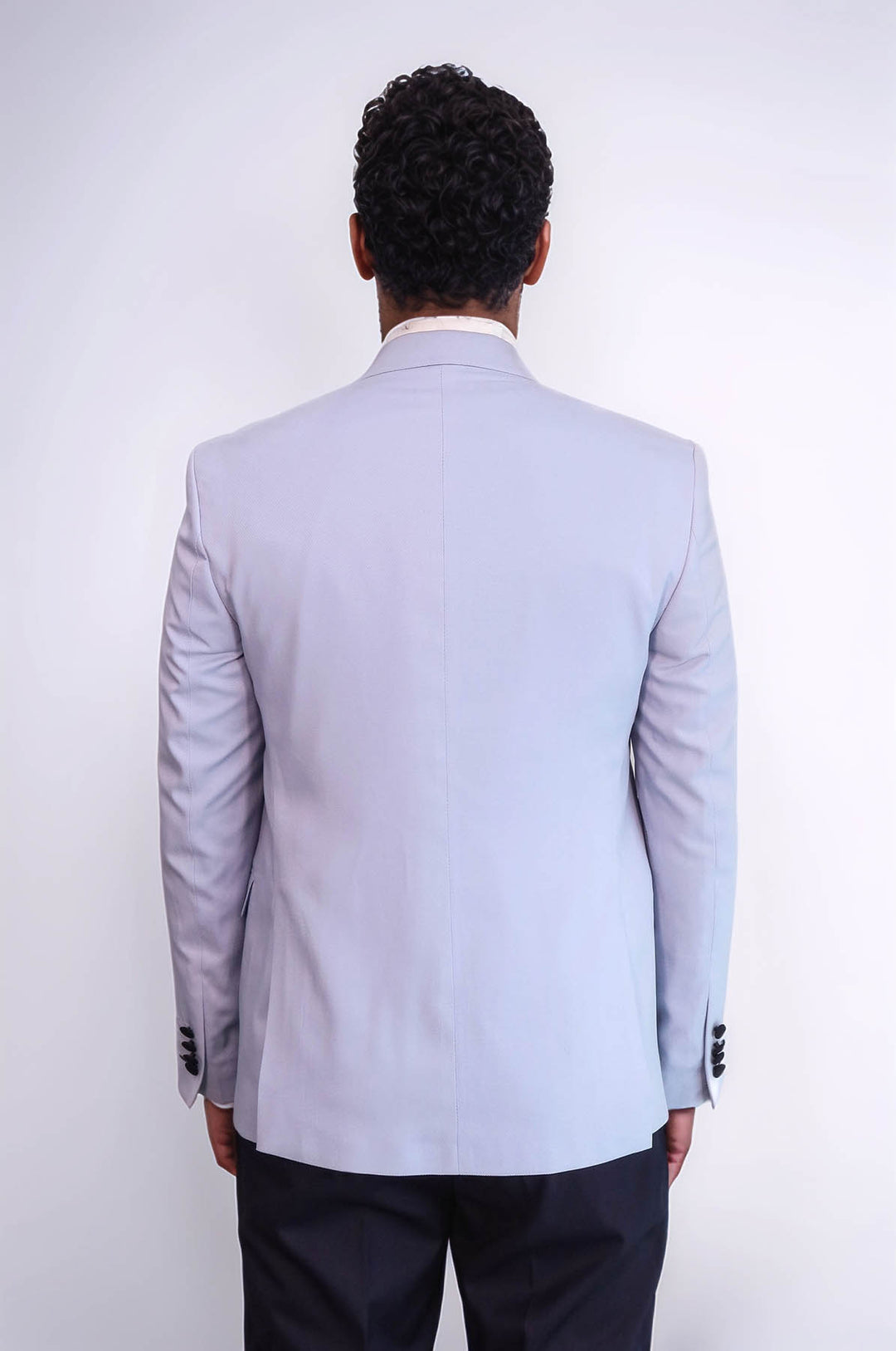 Soft Blue Slim Fit Tuxedo Jacket | Navy Contrast Lapel
