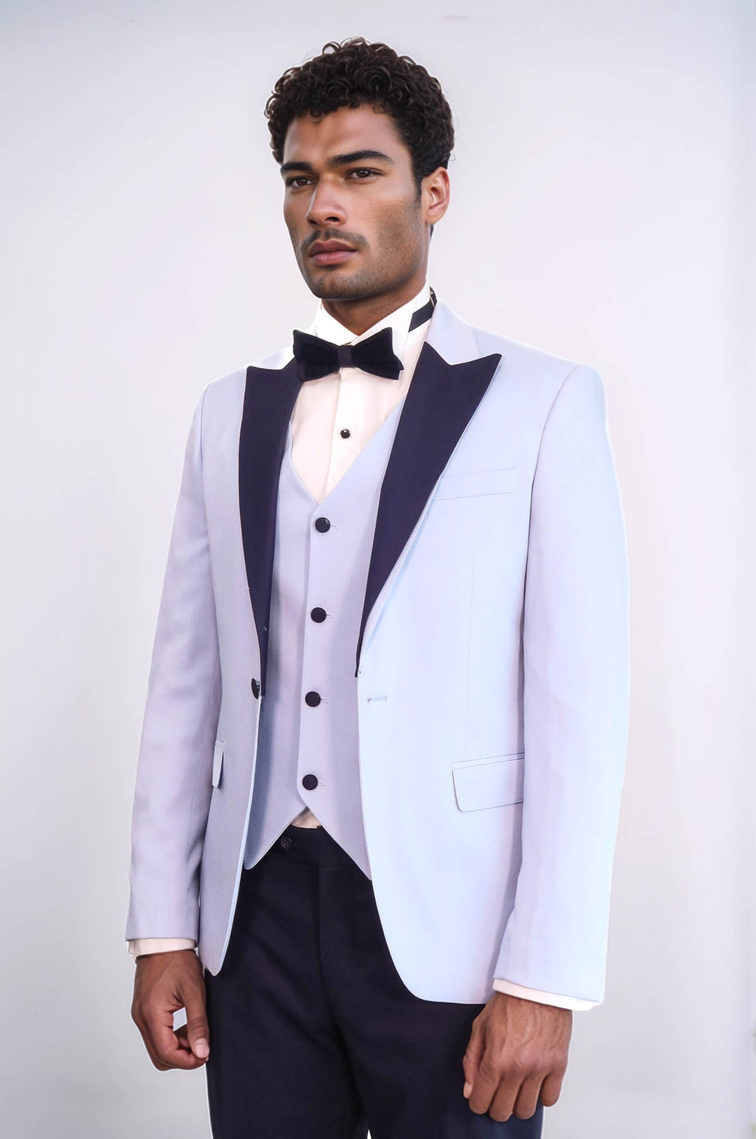 Soft Blue Slim Fit Tuxedo Jacket | Navy Contrast Lapel