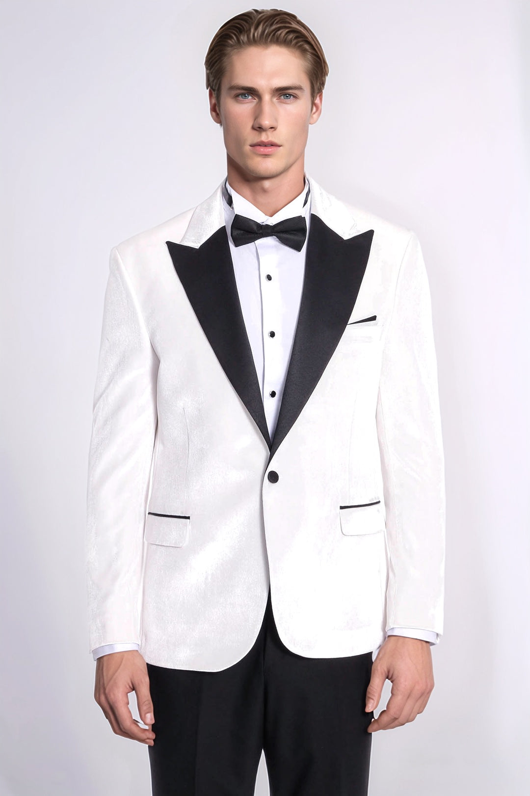 White Slim Fit Tuxedo Jacket | Black Velvet Lapel