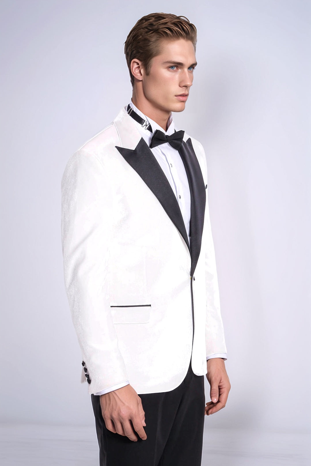 White Slim Fit Tuxedo Jacket | Black Velvet Lapel