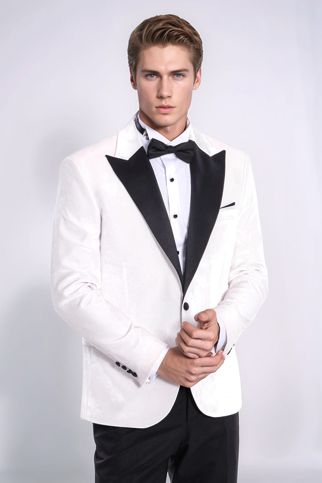 White Slim Fit Tuxedo Jacket | Black Velvet Lapel