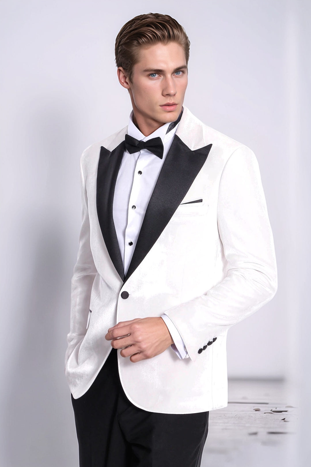 White Slim Fit Tuxedo Jacket | Black Velvet Lapel
