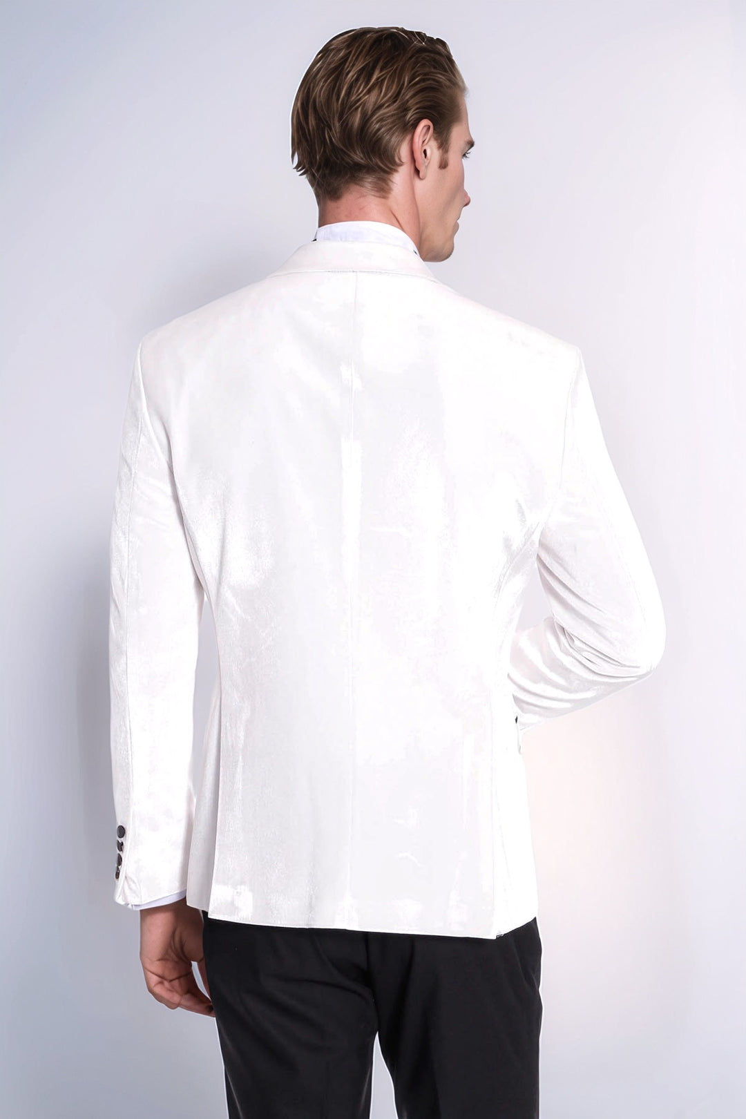 White Slim Fit Tuxedo Jacket | Black Velvet Lapel