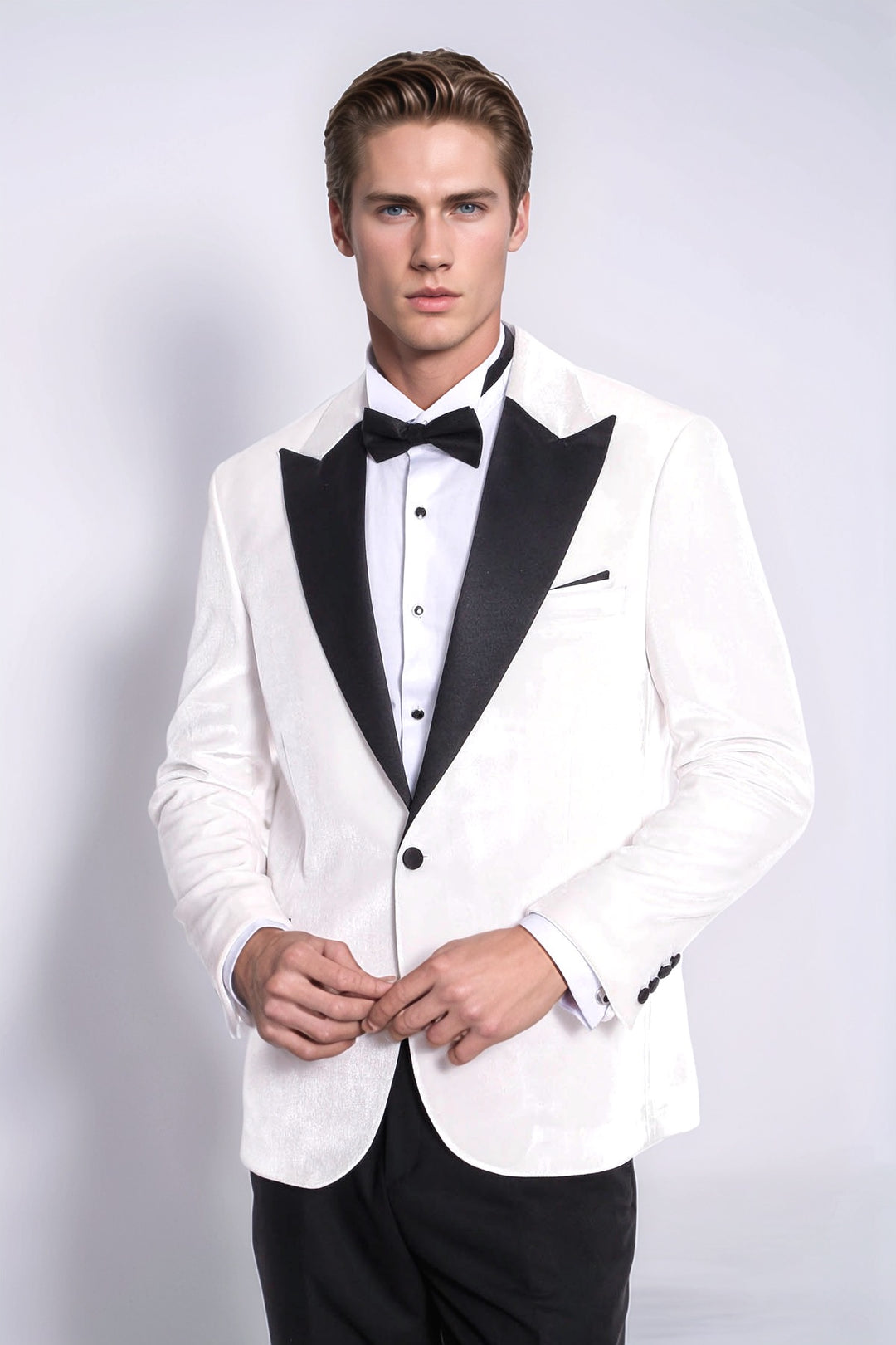 White Slim Fit Tuxedo Jacket | Black Velvet Lapel