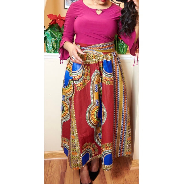 Red Dashiki Skirt