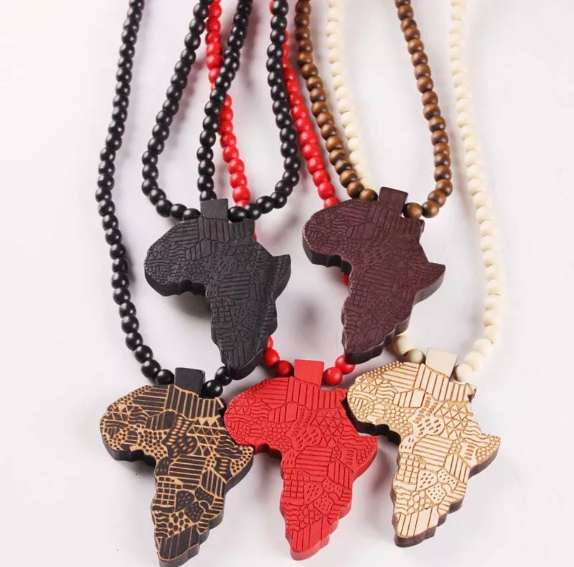 Map of Africa beaded necklace with charm