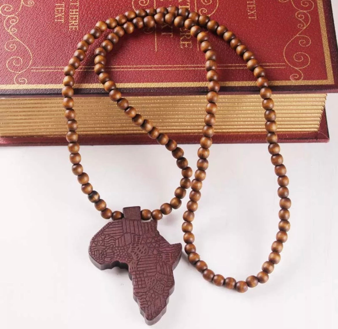 Map of Africa beaded necklace with charm