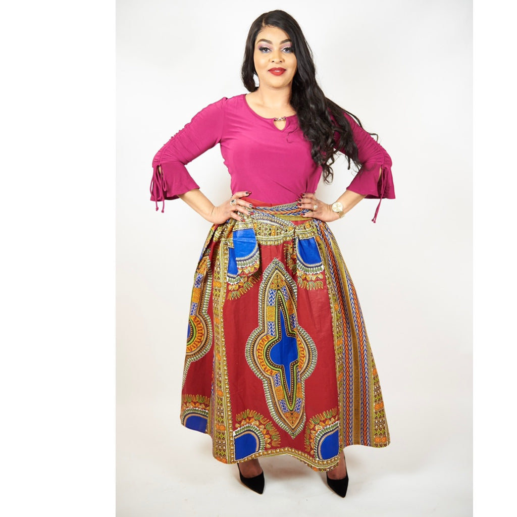 Red Dashiki Skirt